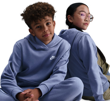 Nike Club Hoodies Kinder - Blauw - Maat 128 - 137 CM - Katoen Fleece Blue