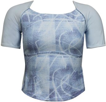 Nike Dames Gym Cropped T-shirt Dri-Fit Compressietop Aqua 222818 590 Blauw