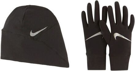 Nike Essential Running Muts en Handschoenen Set Dames zwart - zilver - M/L