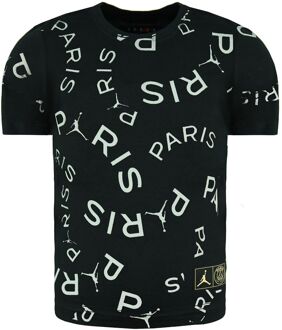 Nike Jordan Paris Sleeve Crew Neck Zwart/Wit T-shirt met opdruk voor kinderen DD9755 010