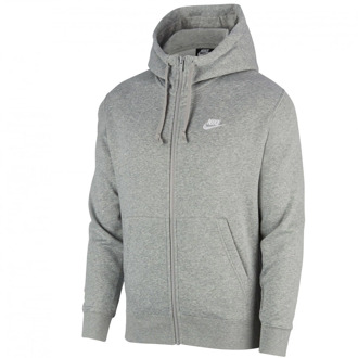 Nike Nsw Club Hoodie Fz Bb Heren Sportvest - Dk Grey Heather/Matte Silver/(White) - Maat L