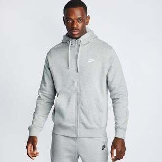 Nike Nsw Club Hoodie Fz Bb Heren Sportvest - Dk Grey Heather/Matte Silver/(White) - Maat XL