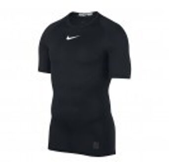 Nike Pro Top Ss Comp Sportshirt Heren - Black/White/(White) - Maat M