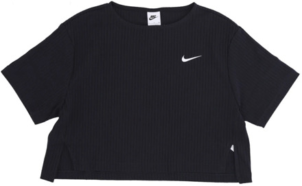 Nike Rib Jersey Top Zwart/Wit T-shirt Nike , Black , Dames - L,M