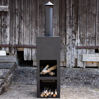 Niklas metalen tuinhaard zwart - met schoorsteen