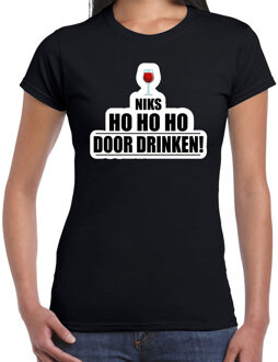 Niks ho ho ho wijn doordrinken foute Kerst wijn t-shirt zwart voor dames XL