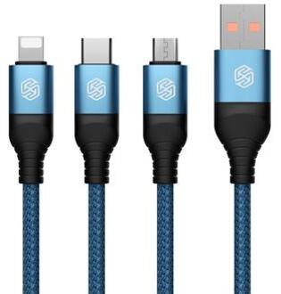 NILLKIN Swift Pro 3-in-1 Kabel Nylon Gevlochten USB naar Type-C / iP / Micro Oplaadsnoer - Blauw