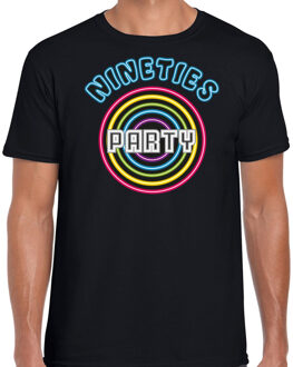 nineties party verkleed t-shirt heren - jaren 90 feest outfit - 90s party neon - zwart S