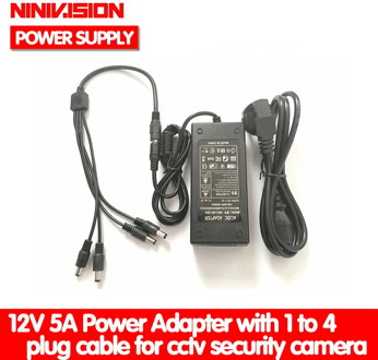 NINIVISION 12V 5A 1 to 4 Port CCTV Camera AC Adapter Power Supply Box For The CCTV Camera