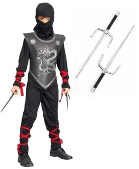 Ninja kostuum maat S met dolken voor kinderen - XS