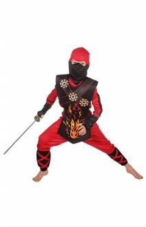 Ninja & Samurai Kostuum | Vurige Ninja Strijder Met Werpsterren Kind Kostuum | Maat 104 | Carnaval kostuum | Verkleedkleding