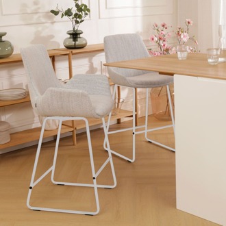 Nino-Eef barkruk beige gemêleerd - wit onderstel - 75 cm