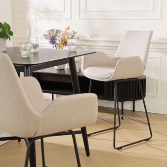 Nino-Eef barkruk beige - zwart onderstel - 75 cm - set van 2