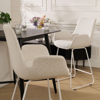 Nino-Eef barkruk bouclé beige - wit onderstel - 75 cm - set van 2