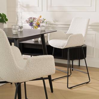 Nino-Eef barkruk bouclé beige - zwart onderstel - 65 cm - set van 2