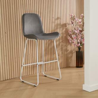 Nino-Fé barkruk velvet grijs - wit onderstel - 65 cm  - set van 2