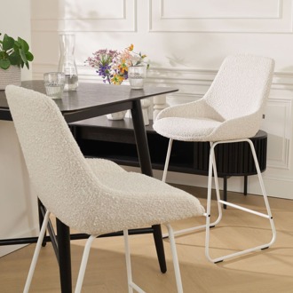 Nino-Isa barkruk bouclé beige - wit onderstel - 75 cm - set van 2