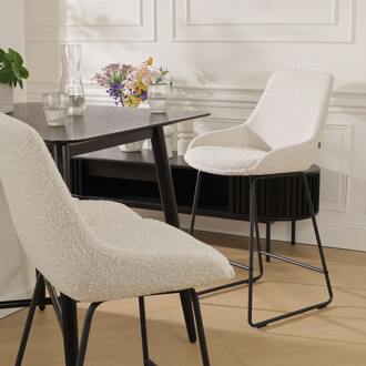 Nino-Isa barkruk bouclé beige - zwart onderstel - 65 cm - set van 2