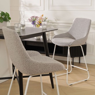 Nino-Isa barkruk bouclé taupe - wit onderstel - 65 cm - set van 2