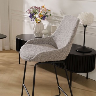 Nino-Isa barkruk bouclé taupe - zwart onderstel - 65 cm - set van 2