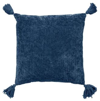 NINO - Kussenhoes van katoen 45x45 cm Insignia Blue - blauw - met flosjes