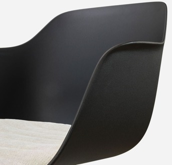 Nino-Liz barkruk zwart met naturelbeige zitkussen - wit onderstel - 75 cm