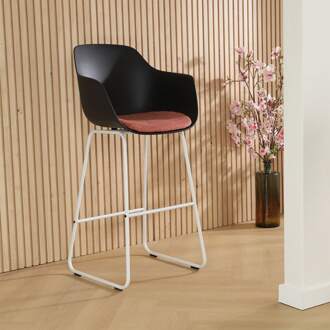 Nino-Liz barkruk zwart met terracotta rood zitkussen - wit onderstel - 75 cm