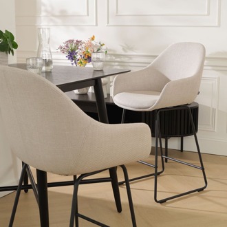 Nino-Mae barkruk beige - zwart onderstel - 65 cm - set van 2