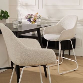 Nino-Mae barkruk bouclé beige - wit onderstel - 75 cm - set van 2