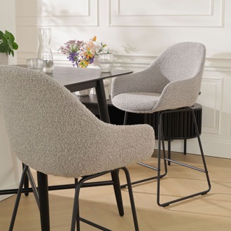 Nino-Mae barkruk bouclé taupe - zwart onderstel - 65 cm - set van 2