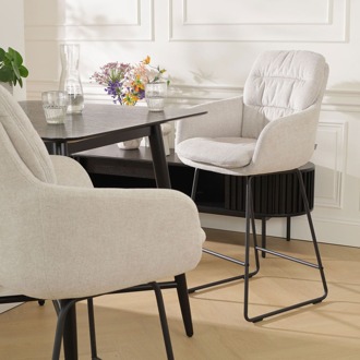 Nino-Mia barkruk beige - zwart onderstel - 75 cm - set van 2