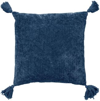 NINO - Sierkussen van katoen 45x45 cm Insignia Blue - blauw - kussentje met flosjes