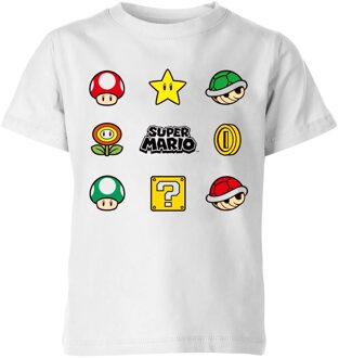 Nintendo Super Mario Items Kids' T-Shirt - White - 122/128 (7-8 jaar) Wit