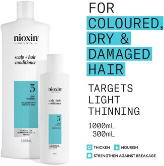 NIOXIN Scalp and Hair Thickening System 3 Conditioner for Coloured Dry and Damaged Hair with Light Thinning 300ml