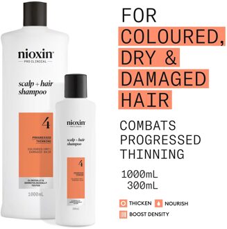 NIOXIN Scalp and Hair Thickening System 4 Shampoo for Coloured Dry and Damaged Hair with Progressed Thinning 300ml
