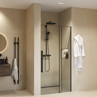 Nisdeur Sanivo Sena Met Vast Paneel Helder Glas 80x200 cm Met Montageset Mat Zwart