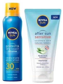 NIVEA Zonnebrandcrème Nivea Sun Protect & Dry Touch Sun Mist SPF30 + After Sun Sensitive Cream Gel 175 ml + 200 ml