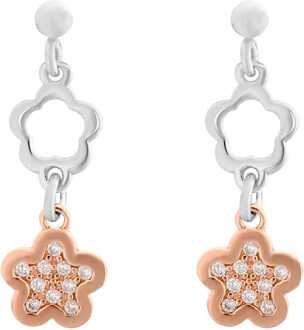 'Nixie' Dames 925 Sterling Zilveren Set: Ketting + Armband + Oorbellen - Zilver/Roze SET-7377 Zilver en roségoud - One Size