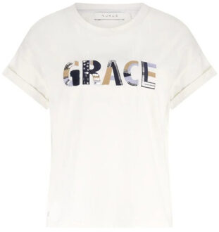 Nkf04003 219 grace shirt oneck offwhite/navy Wit - M