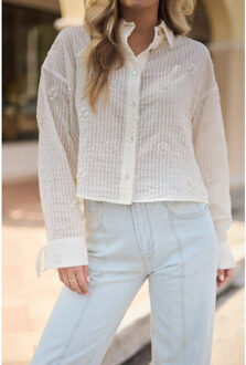 Nks02200 17 bailey blouse beads off white Wit - XXXL