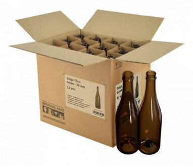 No Brand Bierfles Belge rechte hals, 75 cl, bruin, kroonkurk 26 mm, doos 12 st.