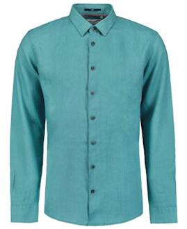 No Excess 23470213sn shirt linen solid Blauw