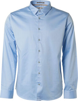 No Excess Basic stretch shirt satin weave office blue Blauw - M