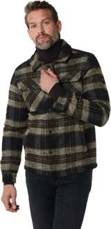 No Excess Jacket short fit knitted check with black Zwart
