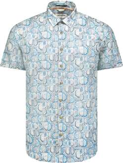 No Excess Overhemd korte mouw met print allover aqua Blauw - XL