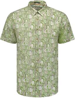 No Excess Overhemd korte mouw met print allover green Groen - L