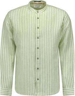No Excess Overhemd lang mouw moa boord streep linnen green Groen - XL