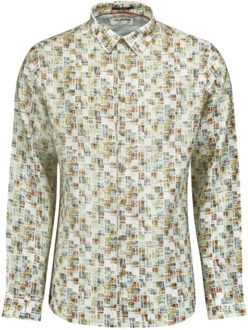 No Excess Overhemd lange mouw linnen met print green Groen - XXL