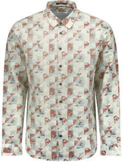 No Excess Overhemd lange mouw print allover linnen cream Ecru - XXL