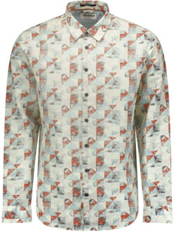 No Excess Overhemd lange mouw print allover linnen cream - maat M Ecru